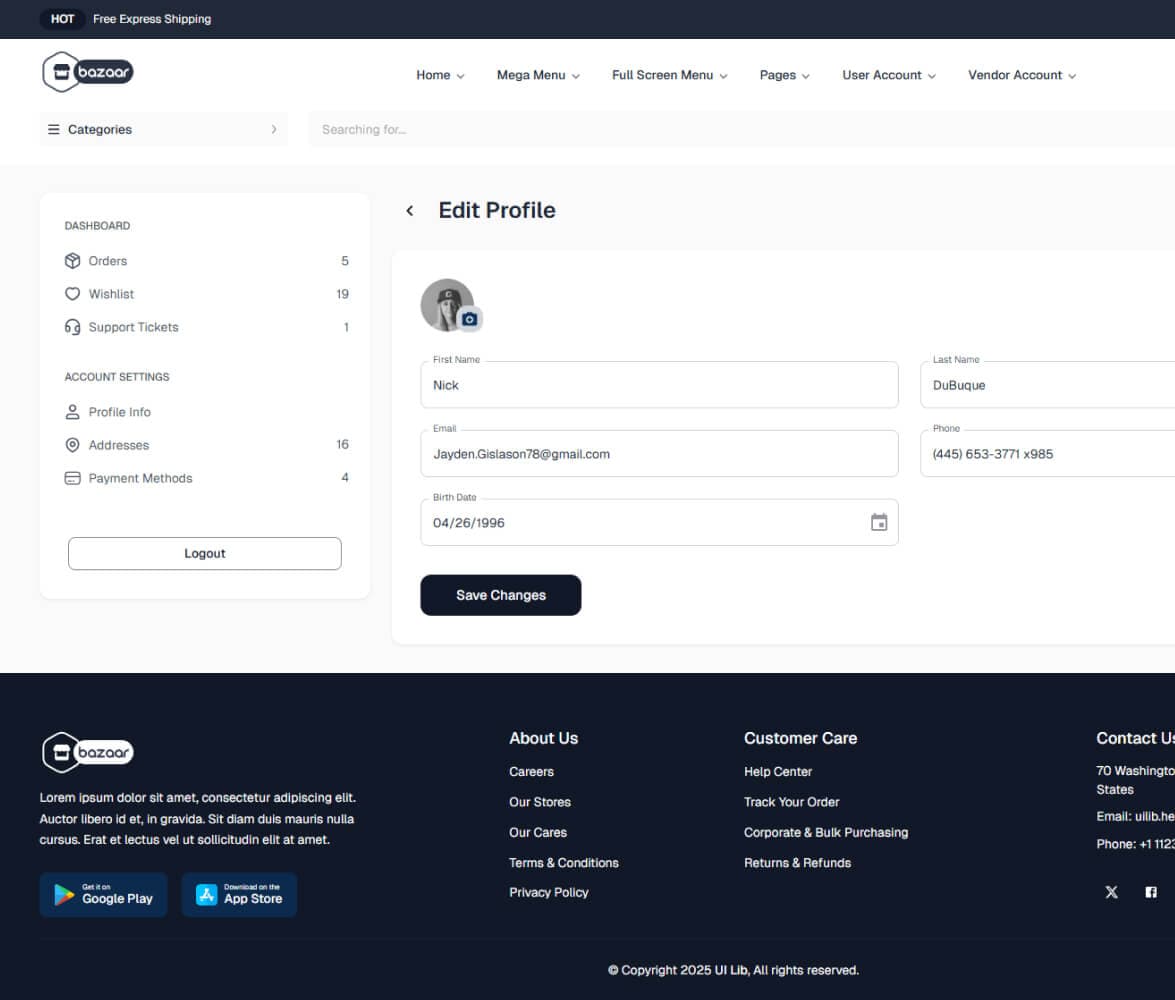Edit Profile demo preview screenshot
