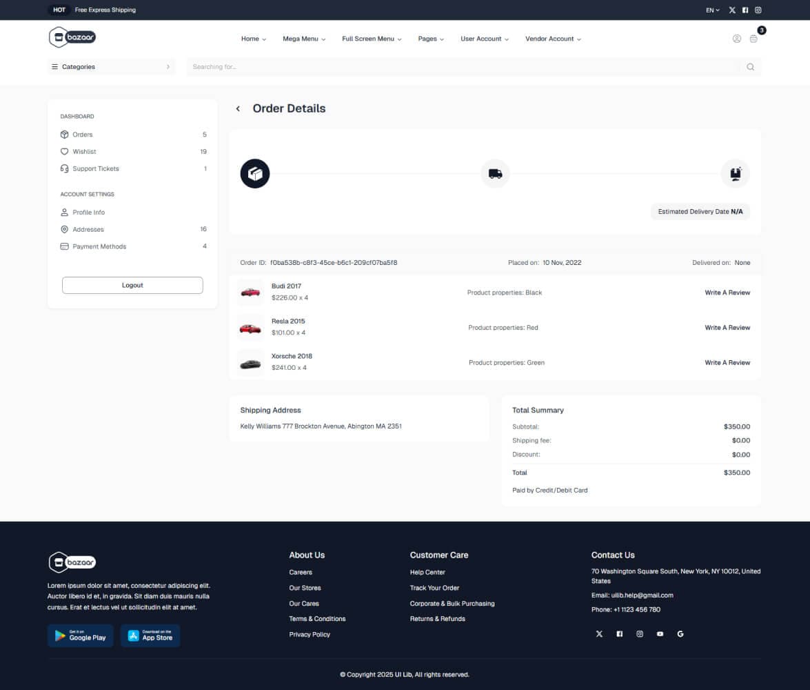 Order Details demo preview screenshot