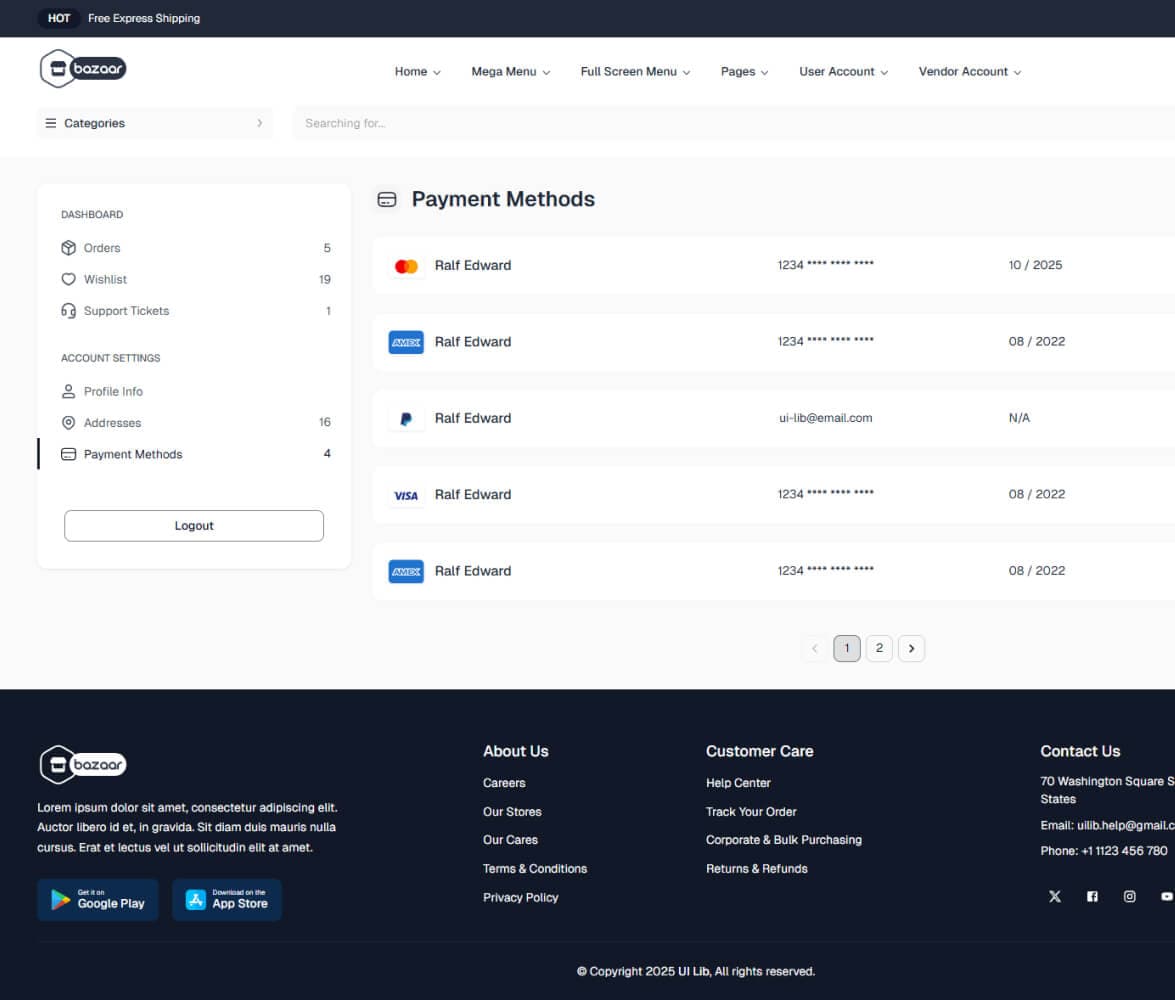 Payment Methods demo preview screenshot