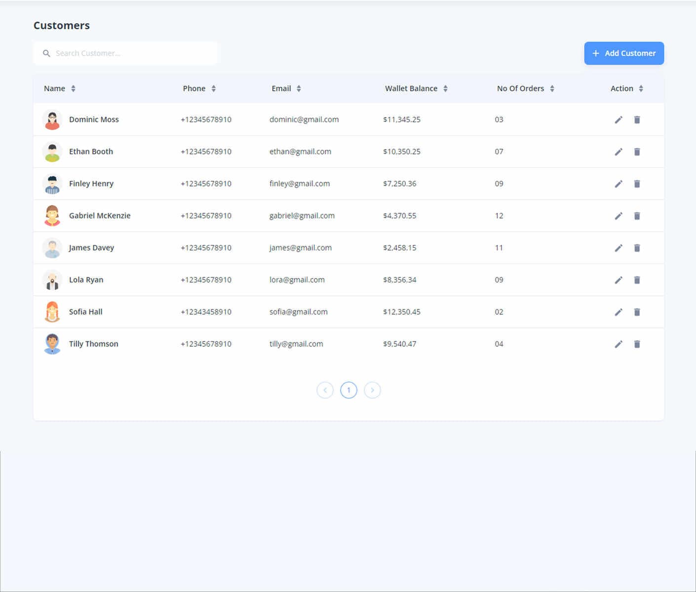 Customer List demo preview screenshot