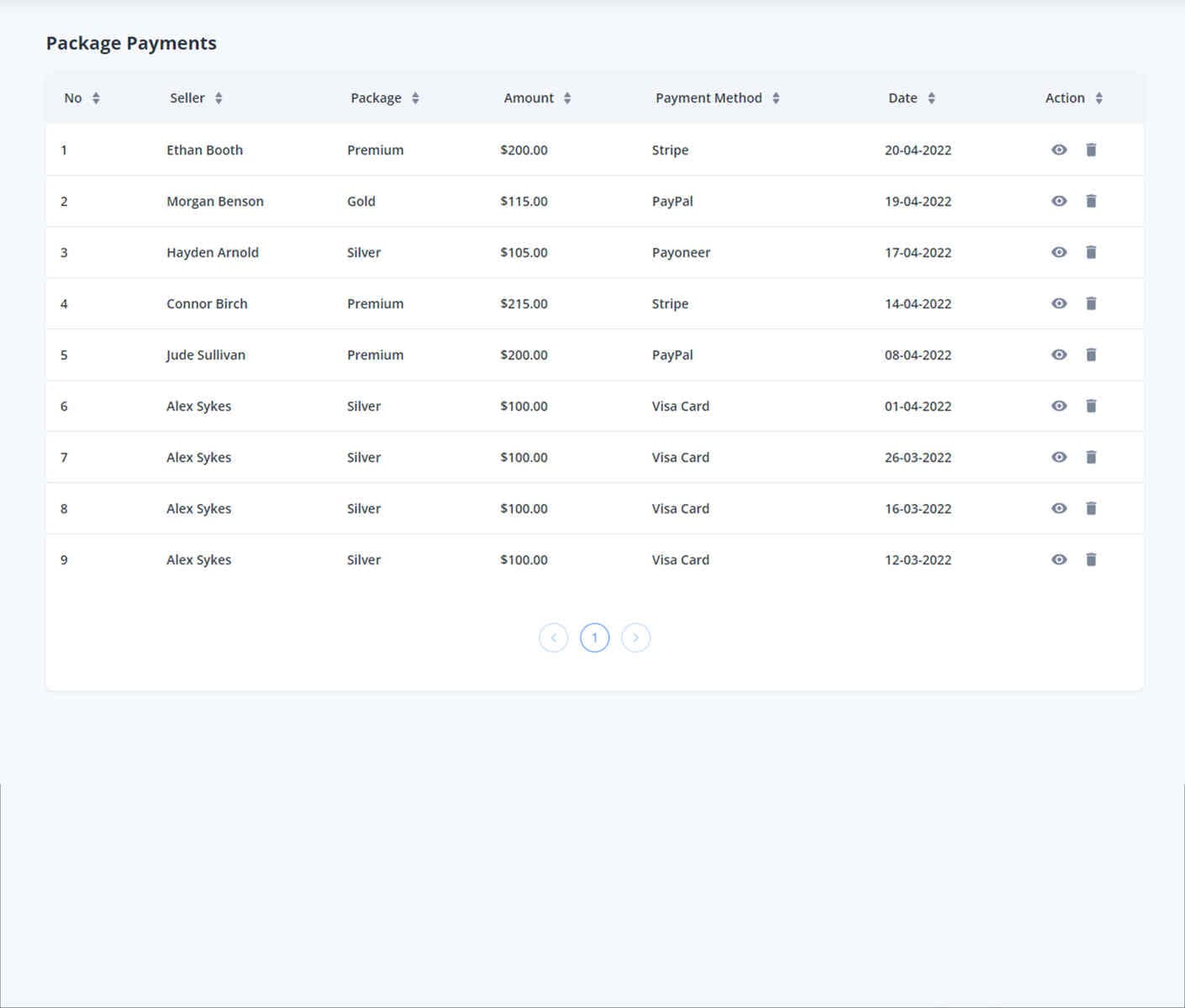 Package Payment demo preview screenshot