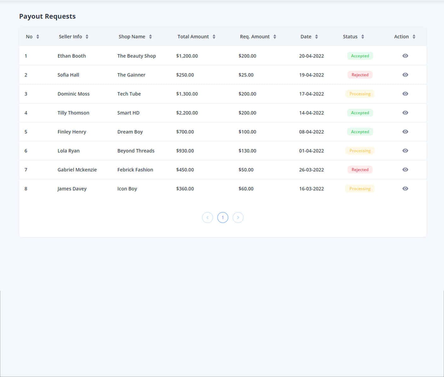 Payout Request demo preview screenshot