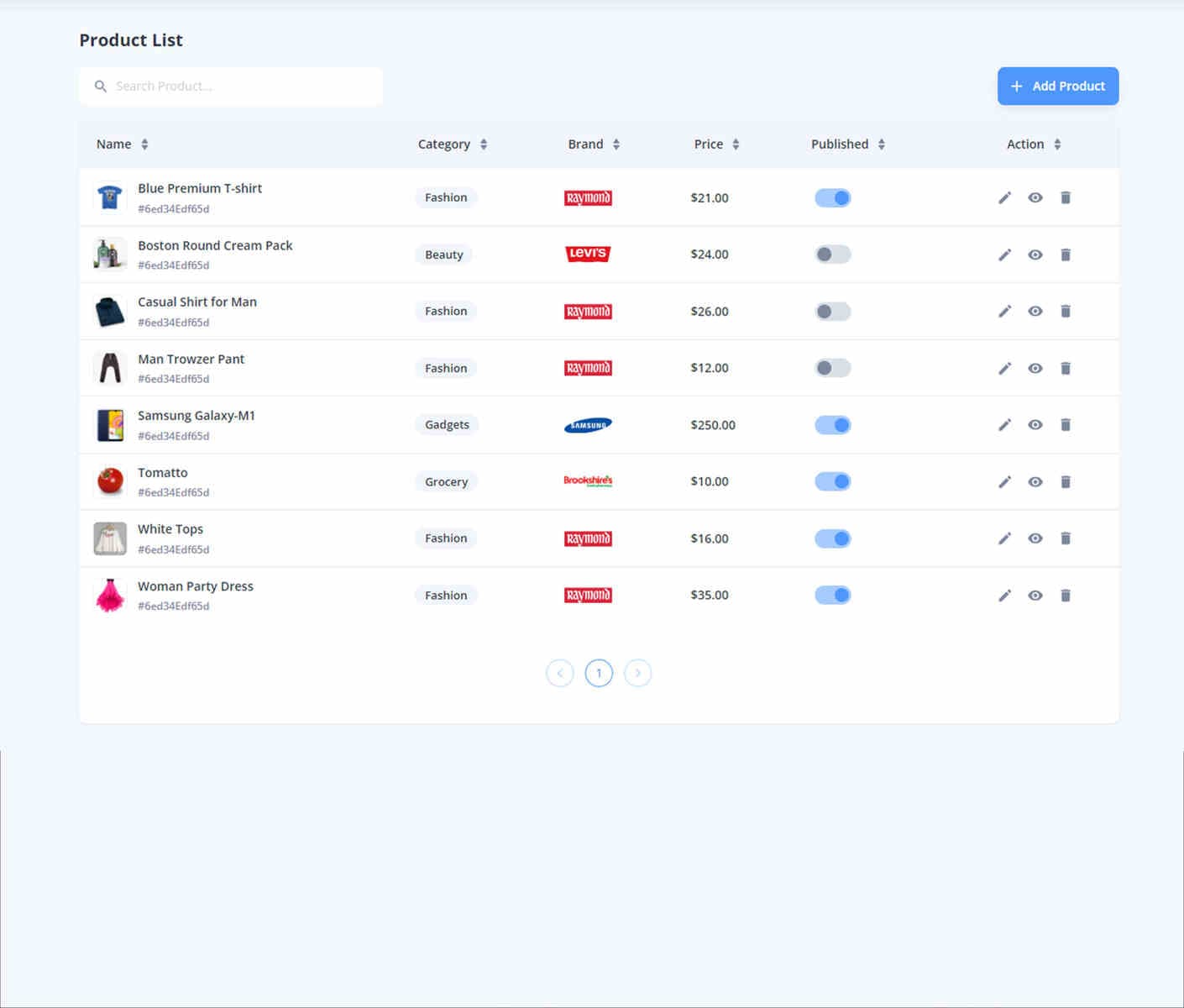 Product List demo preview screenshot