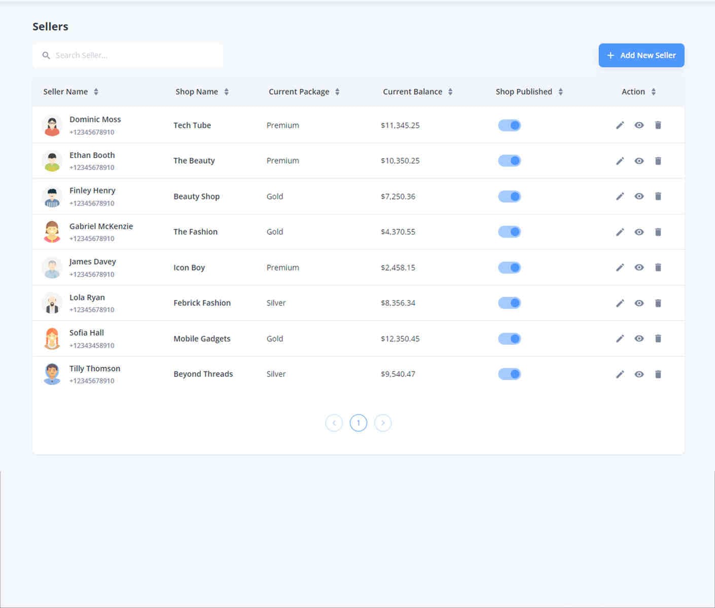 Seller List demo preview screenshot