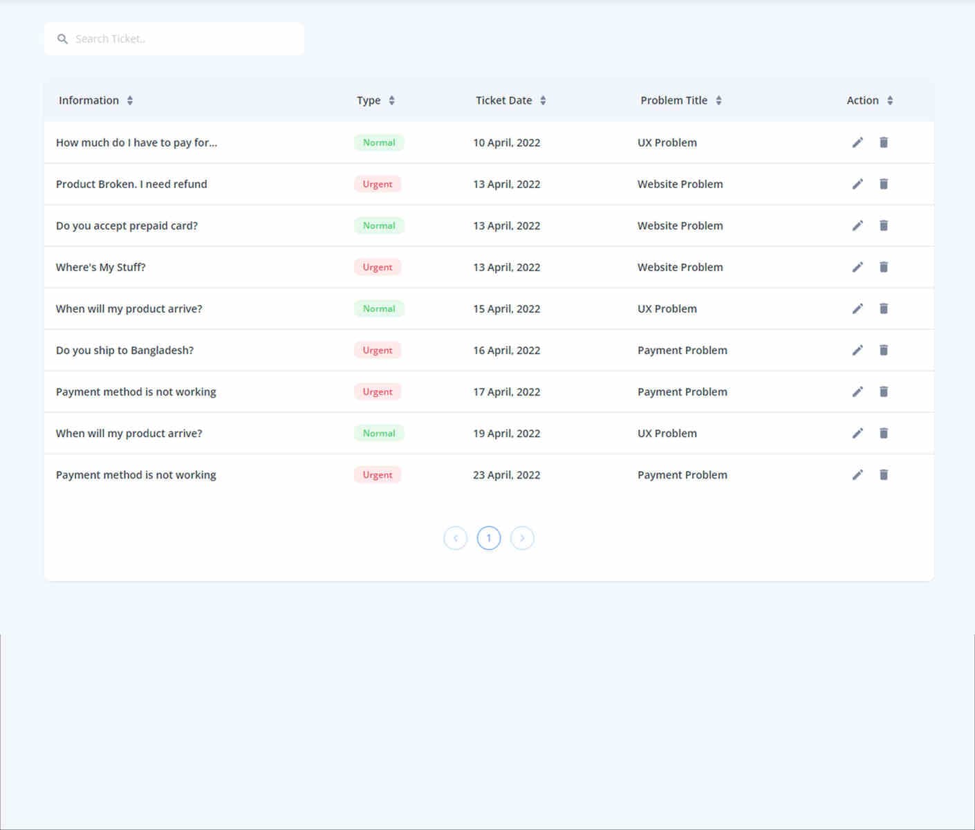 Support Tickets demo preview screenshot